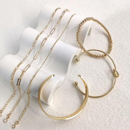 HERIER Gold Bracelets for Women 18k Gold Plated Bracelet Stack Bangle Cuff Bracelet Set for Women Non Tarnish Beaded/Paperclip/Cuban Link Chain Bracelets Jewelry for Women Trendy - style: Bangle Rope5-Gold
