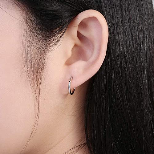 AoedeJ 925 Sterling Silver Hoop Earrings Small Hoop Earrings for Women | High Polished Round Tiny Click-Top Hoop Earrings, Small Clasp Hoop Piercing Earrings - color: Inner Diameter-10mm 3/8''