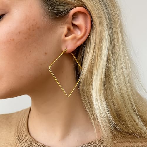 Hoop Earrings for Women - 18K Gold Plated Copper Minimalist Jewelry, Hypoallergenic Lightweight Design Fashion Statement Accessories for Daily Wear & Gifts - size: 57mm