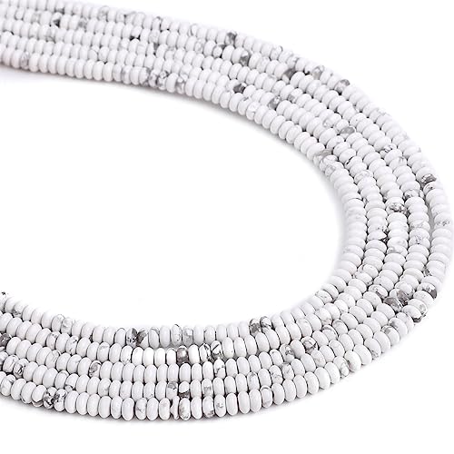 BEADIA Natural White Howlite Spacer Beads Caps Rondelle Disk Loose Beads for Beading Jewelry Making 4mmx2mm 38cm - color: White Howlite, size: Rondelle Disk 4mm x 2mm