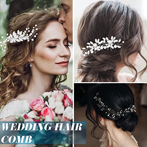 Maitys 44 Pieces Wedding Hair Accessories Faux Pearl Crystal Comb Clips U-shaped Flower Rhinestone Silver Pearl Hair Pieces for Prom Bride Bridesmaid(Fresh Style) - style: Fresh Style
