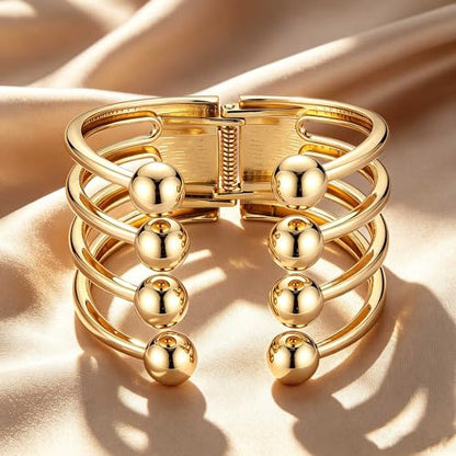 HZMAN Chunky Gold Cuff Bracelets for Women Thick Wide Bangle Bracelet Hammered Open Hinge Wrist Cuff Bracelet Jewelry Gift - color: 20.Beaded Cuff Bangle for Women