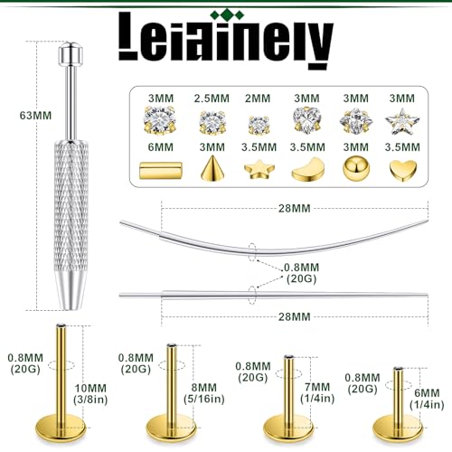 20/18/16g Gold Flat Back Threadless Earrings Nose Rings Lip Studs Surgical Steel Piercing Jewelry for Women Men - color: Gold, size: 20g=0.8mm
