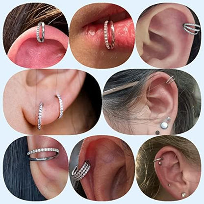 Nose Rings Hoops - 316L Surgical Steel Double Hoop Nose Rings Hinged Conch Piercing Jewelry Septum Lip Rings Cartilage Earring Helix Rook Tragus Daith - color: A silver