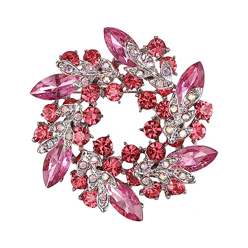 EVER FAITH Austrian Crystal Wedding Corsage Jewelry Accessory Bridal Flower Wreath Brooch Pin for Women - color: Pink Silver-Tone