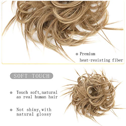 HMD Tousled Updo Messy Bun Hair Piece Ponytail Hairpieces for Women | Synthetic Hair Extension Ponytail with Elastic Rubber Band, Updo Hairpiece Hair Bun Scrunchies for Women Daily Party - color: 12H24(Light Brown Mix Natural Blonde)