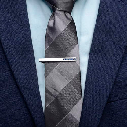 Men Crystal Tie Clip Tie Bar for Regular Necktie Silver In Gift Case | Purple/Blue/Red/Black/White Crystal Tie Pin for Men Business Anniversary Wedding Party Office Formal Daily Occasions Suit - style: Blue Crystal
