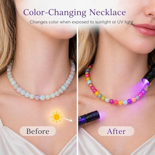Dopamine Necklace UV Reactive Colorful Rainbow Beaded Necklace Dopamine Jewelry Set Color Changing Mood Necklaces Bracelet Earrings Summer Beach Vacation Gift for Women - color: A3:Changing necklace