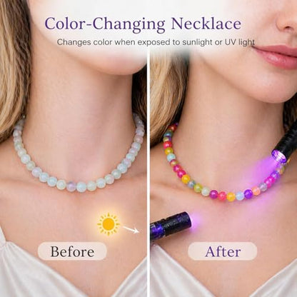 Dopamine Necklace UV Reactive Colorful Rainbow Beaded Necklace Dopamine Jewelry Set Color Changing Mood Necklaces Bracelet Earrings Summer Beach Vacation Gift for Women - color: A3:Changing necklace