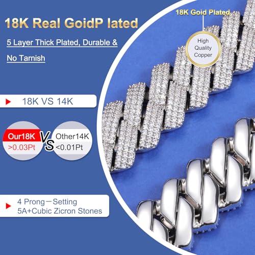 Ucciyo 30MM/25MM Cuban Link Chain for Men, Luxury Iced Out Diamond Chain | Luxurious Diamond-Simulated, Large Miami Cuban Style, 18K Gold Plated - color: 25MM-Silver, size: 26 Inch