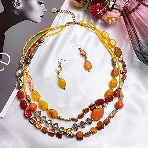Coiris 3 Multi Layer Shell Glass Beaded Fashion Necklace for Women 21" - color: N0001-Blood Orange