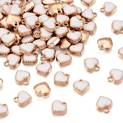 Cheriswelry Mini Heart Charms Enamel Love Heart Alloy Pendants Valentine Dangle Charms for DIY Earring Bracelet Necklace Jewelry Making - color: White