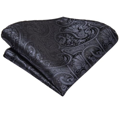 Hi-Tie Men 63inches Tie Set Extra Long Necktie Paisley Tie Pocket Suqare Cufflinks Big and Tall Men Tie - color: Black
