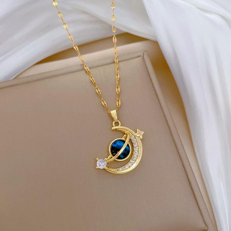 Women'S Pendant Necklace, Star And Moon Element Necklace, A Fashionable Accessory Suitable For Everyday Wear - color: Gold