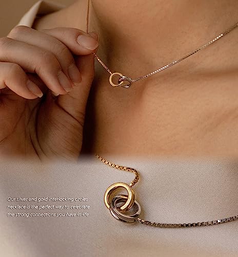 NUZON Sunburst Heart / 2-Tone Interlocking/CZ Evil Eye/Single Pearl/Love Heart Pendant Necklace for Women 14K Gold Chain Necklace Chunky Statement Jewelry - color: 2-Tone Interlocking
