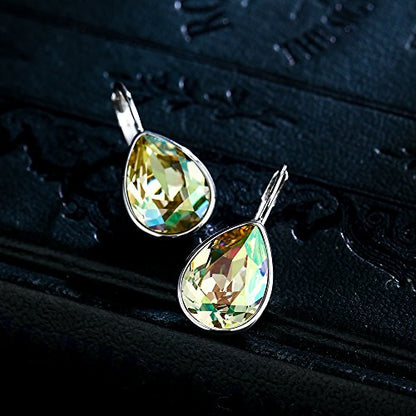 Xuping Jewelry Huggies Crystal Teardrop Earrings for Women Clear Crystals Leverback Silver Earring Fashion Party Jewelry Gifts - color: Apple Green