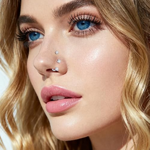 18G 20G Horseshoe Nose Rings Studs,Surgical Steel Nose Ring Pink Cubic Zirconia Nose Piercing,Internally Threaded Nose Rings For Women,Pink and Silver Zirconia - color: 12PCS-18G-Gold-Replacement Ball