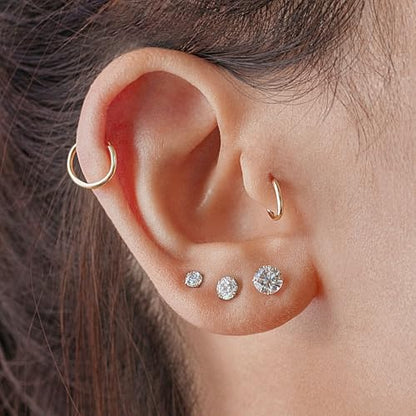 Stainless Steel Stud and Hoop Earrings Sets for Ear Stacks | Choose gold or silver pearl studs, CZ studs, flat backs, butterfly backs, hoops and multi-pair ear stack sets. - color: 5 Pairs Gold-Flat Back