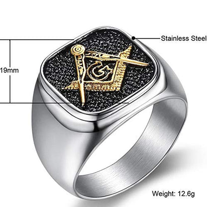 Jude Jewelers Stainless Steel Two Tone Signet Style Masonic Freemason Ring - color: Silver Gold