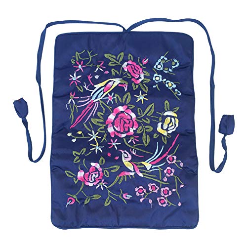 Travel Jewelry Roll Bag - Silk Embroidered Brocade Pouch for Rings, Necklaces, Earrings, Bracelets | Lightweight & Tie Closure (Navy Blue) - color: Navy Blue