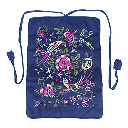 Travel Jewelry Roll Bag - Silk Embroidered Brocade Pouch for Rings, Necklaces, Earrings, Bracelets | Lightweight & Tie Closure (Navy Blue) - color: Navy Blue