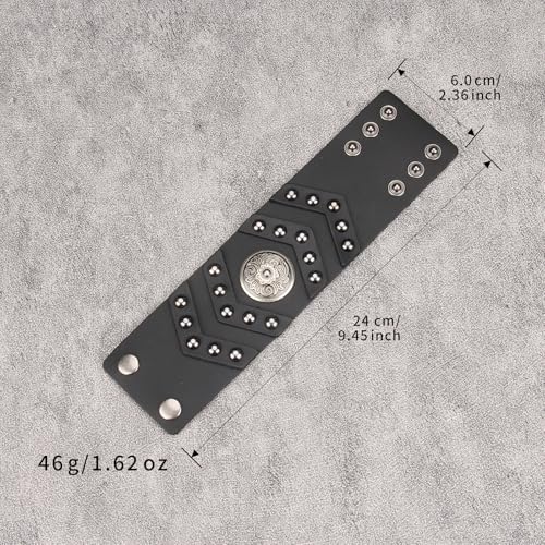 JAOYU Punk Leather Cuff Bracelet Goth Leather Wristband Rock Bracelet Biker Bracelet for Men Leather Armband Black Handmade Jewelry - color: Flower Black Leather Bracelet