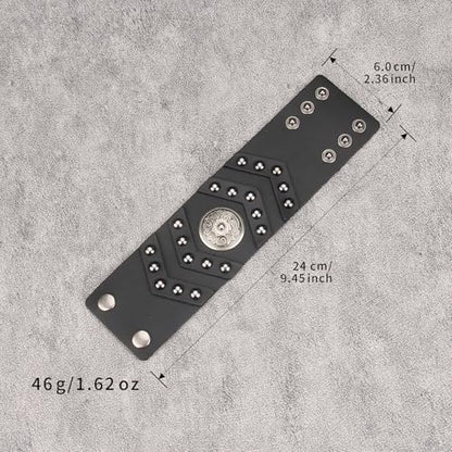 JAOYU Punk Leather Cuff Bracelet Goth Leather Wristband Rock Bracelet Biker Bracelet for Men Leather Armband Black Handmade Jewelry - color: Flower Black Leather Bracelet