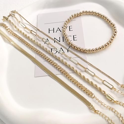 HERIER Gold Bracelets for Women 18k Gold Plated Bracelet Stack Bangle Cuff Bracelet Set for Women Non Tarnish Beaded/Paperclip/Cuban Link Chain Bracelets Jewelry for Women Trendy - style: Bangle Paperclip3-Gold