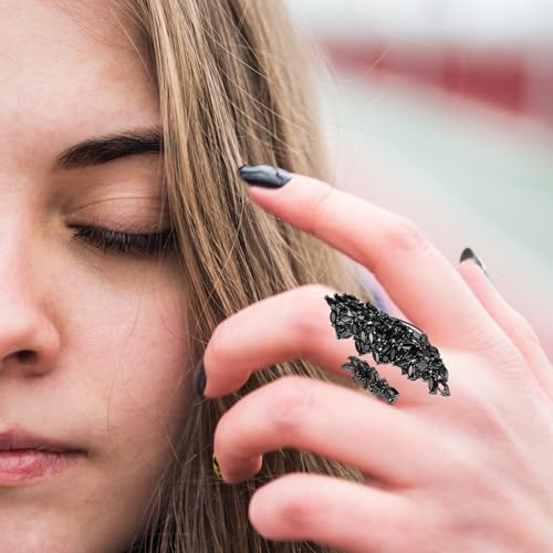 18K Gold Plated Rings for Women and Teen Girls Non Tarnish Cubic Zirconia Fidget Ring Butterfly/Snake/Mesh/Cross/Crown Knuckle Ring Open Adjustable Statement Stacking Chunky Rings - color: Black Magic