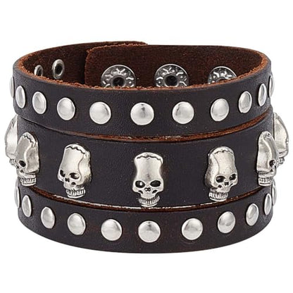 GORGECRAFT Handmade PU Leather Bracelets Flat Round Braided Cuff Bangle Multi Layers Wood Beads Wrap Bracelet - style: Punk Retro