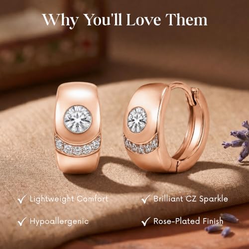 Gempires Huggie Hoop Earrings for Women | Cubic Zirconia Fashion Earrings Collection | Gold, Silver & Rose Gold Tone Styles | Lightweight Everyday Jewelry - color: Rose Gold Plated (Brass)