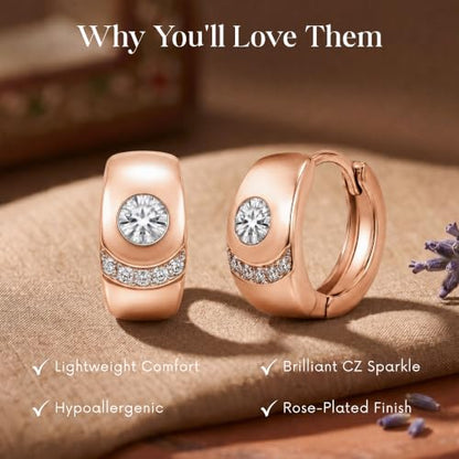 Gempires Huggie Hoop Earrings for Women | Cubic Zirconia Fashion Earrings Collection | Gold, Silver & Rose Gold Tone Styles | Lightweight Everyday Jewelry - color: Rose Gold Plated (Brass)