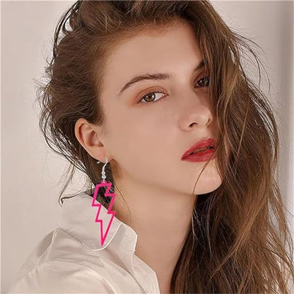 ONLYJUMP Acrylic Exaggerated Lightning Earrings Statement Punk Retro Geometric Delicate Neon Personalized Earrings Accessory Jewelry for Women - color: Rose Red