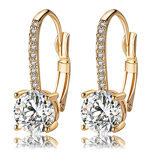 Ladies 1 Carat Diamond Pendant Earrings 18K Gold Plated Cubic Zirconia Hanging Lever Bridal Earrings Girls and Women's Fashion Jewelry - color: gold