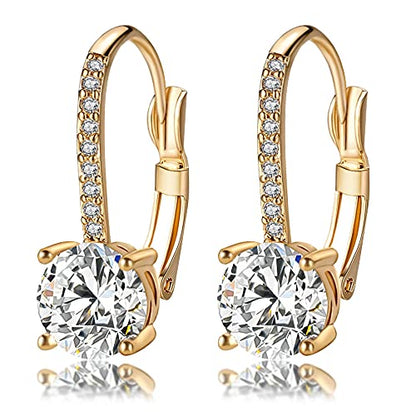 Ladies 1 Carat Diamond Pendant Earrings 18K Gold Plated Cubic Zirconia Hanging Lever Bridal Earrings Girls and Women's Fashion Jewelry - color: gold