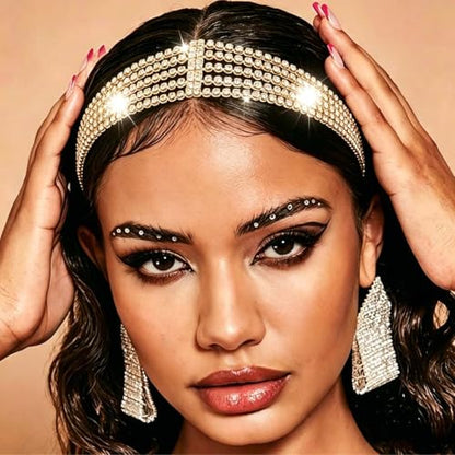 Gold Bridal Head Chain for Women Crystal Headpiece Elastic Layered Wedding Flapper Forehead Jewelry - color: Gold