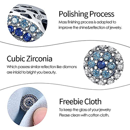 Pandach 925 Sterling Silver Charms Beads for Bracelets and Necklaces Butterfly and Headphones Pendants Clover Charms Jewelry Gift for Women - style: Classic Blue Eye