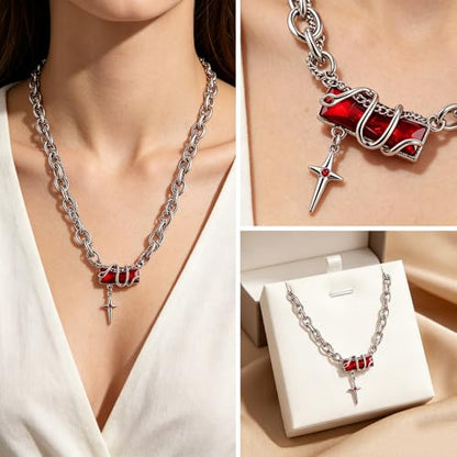 Gothic Cross Star Necklace For Men Women Silver Stainless Steel Cuban Link Paperclip Figaro Bead Chain Punk Kpop Y2k Goth Irregular Layered Cross Pendant Necklace Non Tarnish Jewelry Gift - color: Silver P