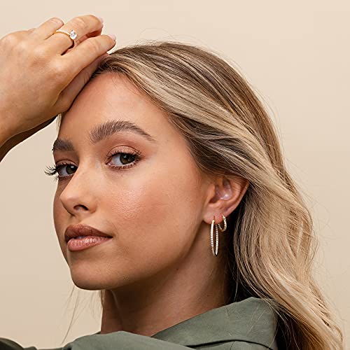 PAVOI 14K Gold Plated 925 Sterling Silver Post Cubic Zirconia Hoop Earrings | 925 Sterling Silver Posts, Cubic Zirconia Hoop Earrings for Women, Rhinestone Hoop Earrings, Sparkly Hoops - color: White Gold, size: 30 Millimeters
