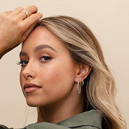 PAVOI 14K Gold Plated 925 Sterling Silver Post Cubic Zirconia Hoop Earrings | 925 Sterling Silver Posts, Cubic Zirconia Hoop Earrings for Women, Rhinestone Hoop Earrings, Sparkly Hoops - color: Rose Gold, size: 15 Millimeters