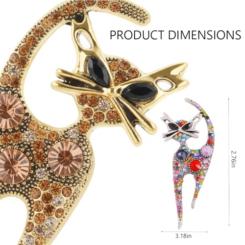 3 Pack Luxury Rhinestone Cat Brooch Pins, Silver Plated Crystal Animal Jewelry Set, Colorful Kitten Lapel Pins for Women, Party Accessories