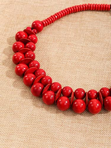 COLORFUL BLING Ethnic Large Chunky Wooden Beaded Necklaces Boho African Statement Necklace Handmade Tribal Collar Choker Bib Jewelry - color: joint red