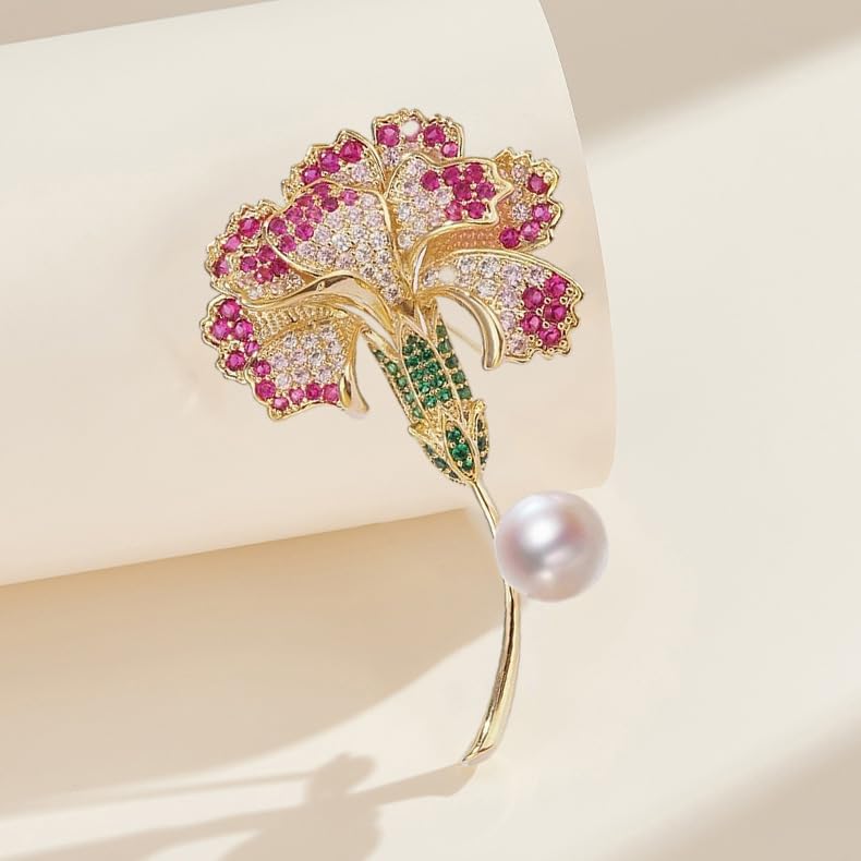 Flower Brooch for Women Rhinestone Pearl Zirconia Flower Lapel Pin Birthday Holiday Gift for Mother Wife Girlfriend - color: 13 Carnation