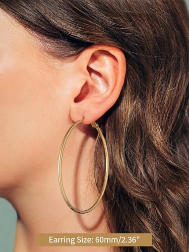 FindChic Thin Hoop Earrings for Women,Silver/Black/Gold Plated 20-100mm - color: Gold, size: 60mm