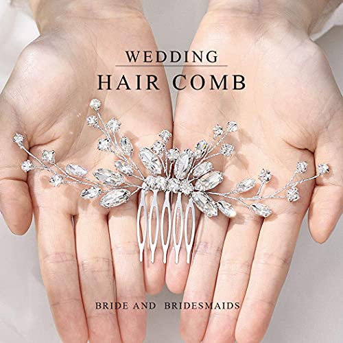 JAKAWIN Rhinestone Hair Comb Wedding Hair Accessories Bridal Hair Piece | Silver Crystal Headpiece for Women
