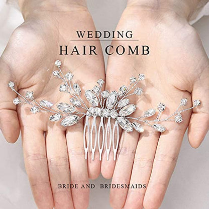 JAKAWIN Rhinestone Hair Comb Wedding Hair Accessories Bridal Hair Piece | Silver Crystal Headpiece for Women