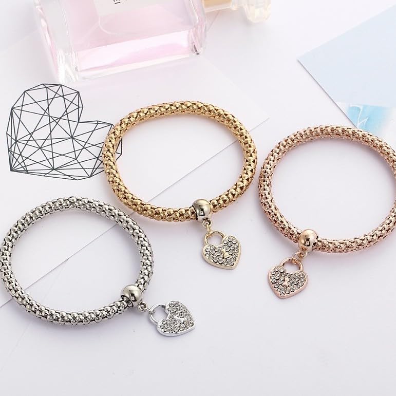 Alegend 14K Gold Plated Stackable Multilayer Bracelets + Titanium Steel(Not Rust, Resist Corruption, Easily Clean) 18K Gold Plated Single Bracelets - color: 14K Gold Heart-Shaped Diamond-Inlaid