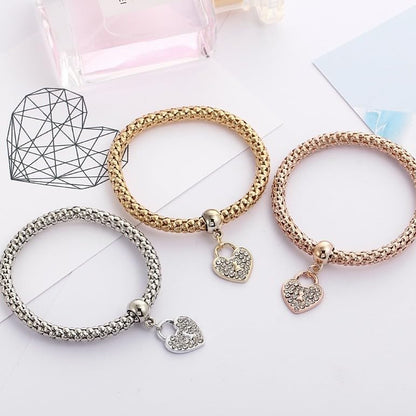 Alegend 14K Gold Plated Stackable Multilayer Bracelets + Titanium Steel(Not Rust, Resist Corruption, Easily Clean) 18K Gold Plated Single Bracelets - color: 14K Gold Heart-Shaped Diamond-Inlaid