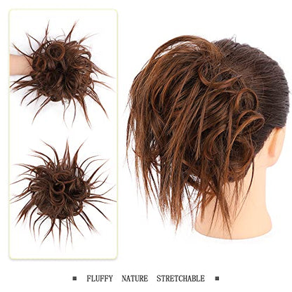 HMD Tousled Updo Messy Bun Hairpiece Hair Extension Ponytail for Women | Synthetic Hair Bun Extension with Elastic Rubber Band, Tousled Updo Messy Bun Hairpiece for Ponytail Styles Daily Party - color: Dark Brown mix Light Auburn