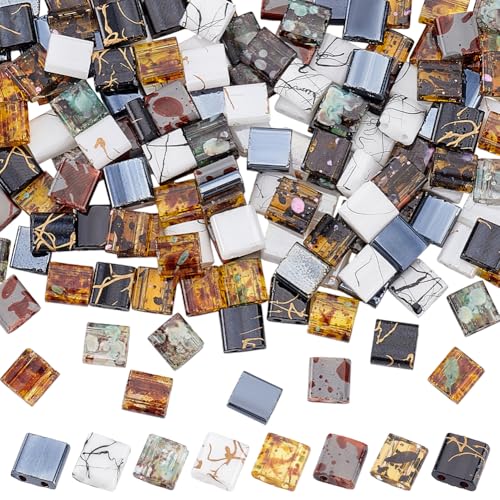 PH PandaHall 160pcs 8 Colors Tila Beads, 2 Hole Seed Beads Coffee Color Flat Craft Japanese Glass Loose Bead Square Spacer Bead for Stackable Jewelry Friendship Bracelet Necklace Earring Making